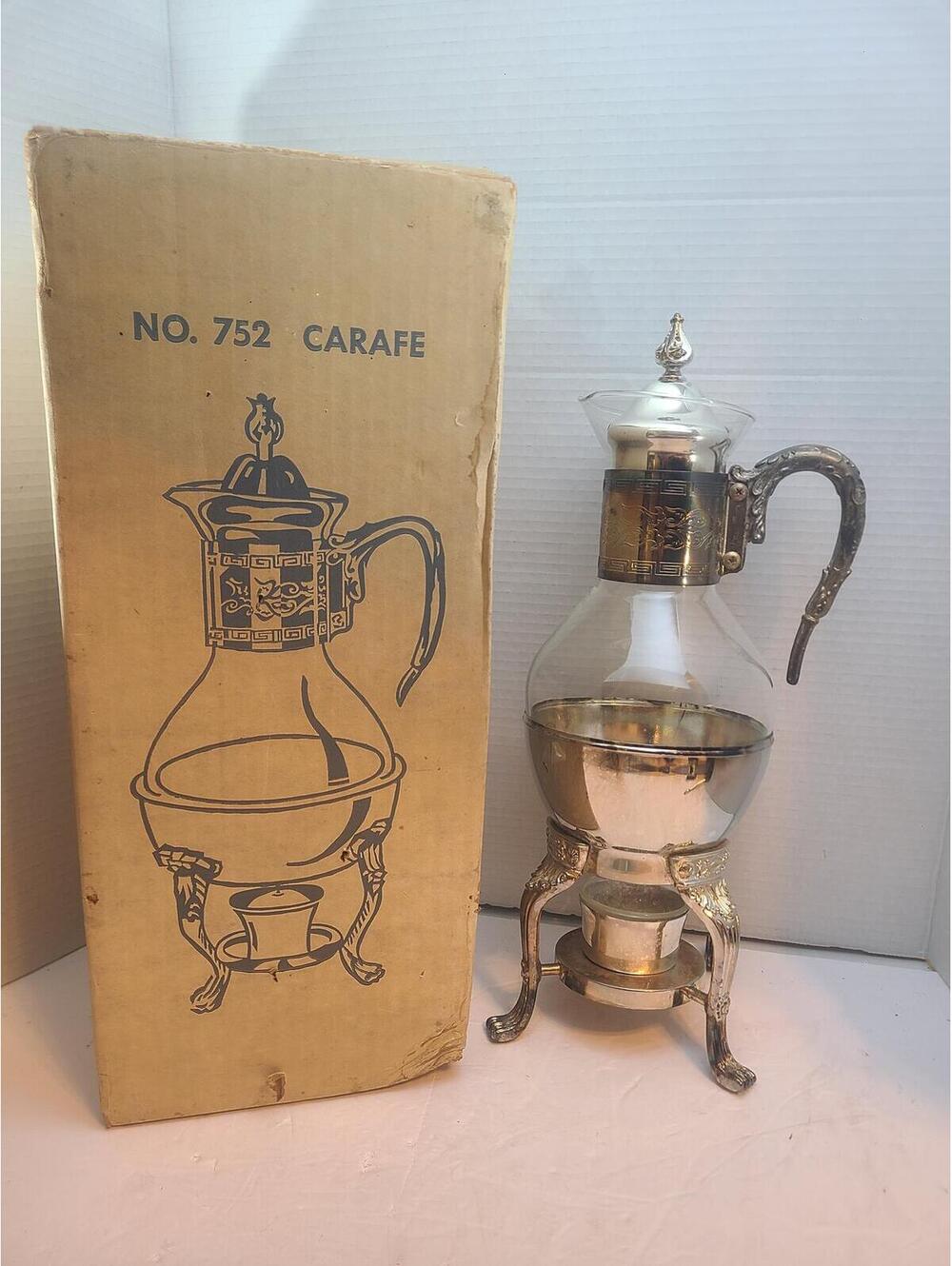 Raimond Vintage No. 752 Glass & Silver Plate Carafe Set w/ Warming Stand Read!